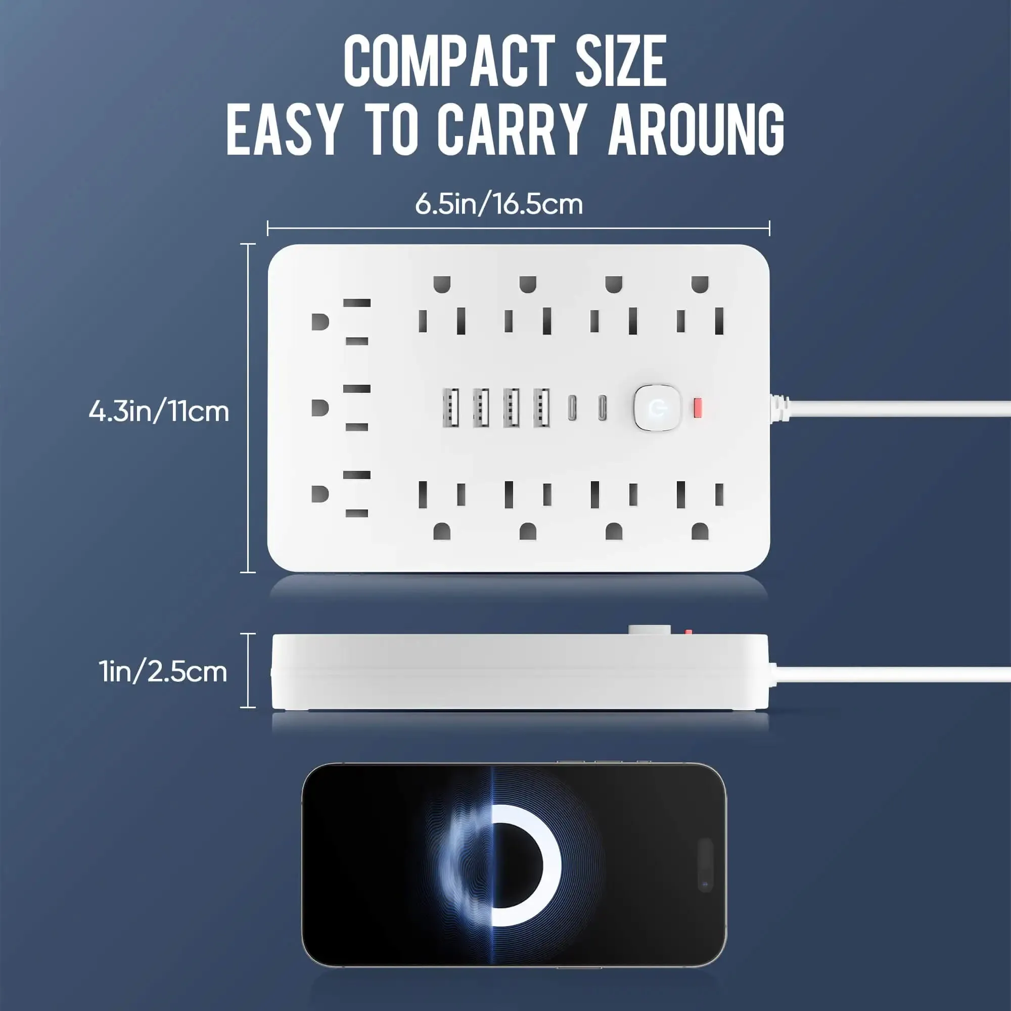 17-in-1 US Power Outlet Surge Protector with 11 AC Outlets, 4 USB Ports (2 Type-C), Desktop Charging Station