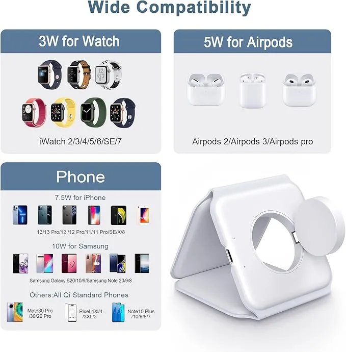 3-in-1 Foldable Magnetic Wireless Charging Station, Foldable Wireless Charging Pad