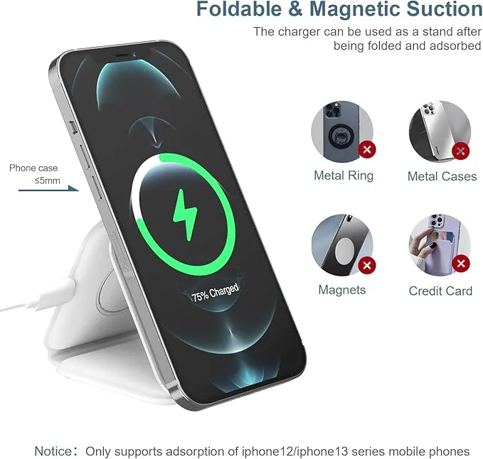3-in-1 Foldable Magnetic Wireless Charging Station, Foldable Wireless Charging Pad