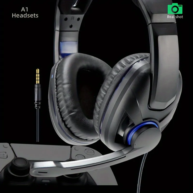 A1 Gaming Headset With Microphone E-sports Computer Wired Headset Noise Reduction Desktop Notebook Stereo Light-emitting Chicken Online Class Learning And Office [single Plug Version] 3.5 Single Plug