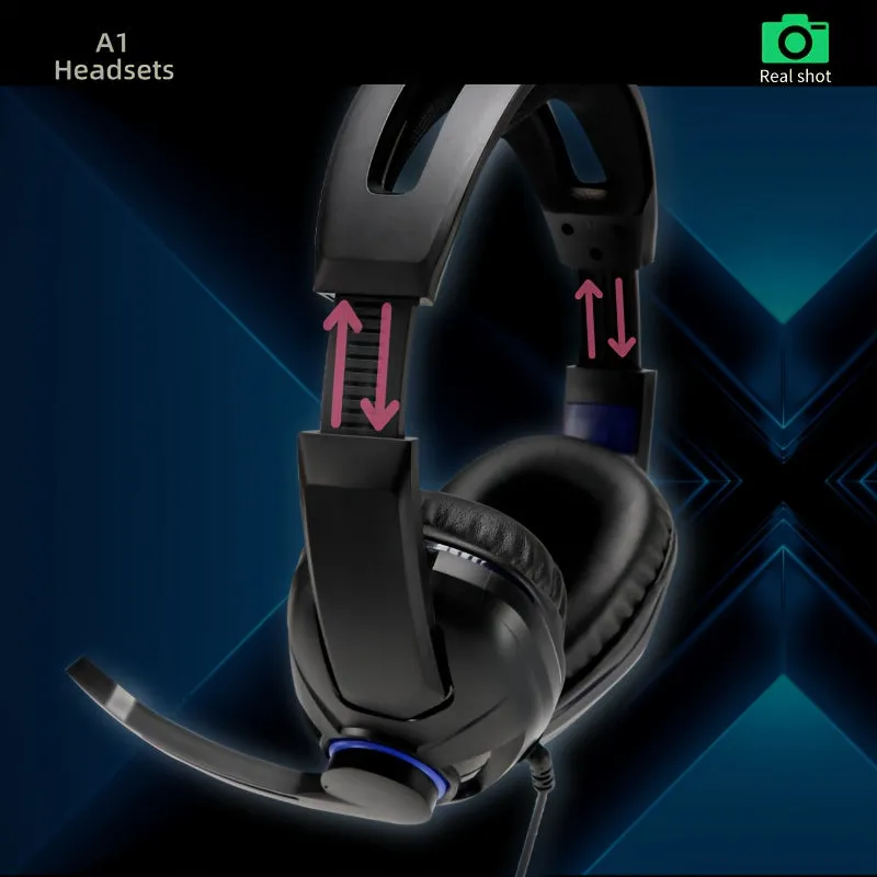 A1 Gaming Headset With Microphone E-sports Computer Wired Headset Noise Reduction Desktop Notebook Stereo Light-emitting Chicken Online Class Learning And Office [single Plug Version] 3.5 Single Plug