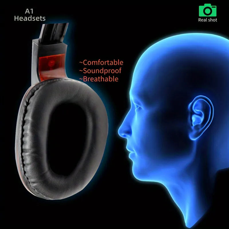 A1 Gaming Headset With Microphone E-sports Computer Wired Headset Noise Reduction Desktop Notebook Stereo Light-emitting Chicken Online Class Learning And Office [single Plug Version] 3.5 Single Plug