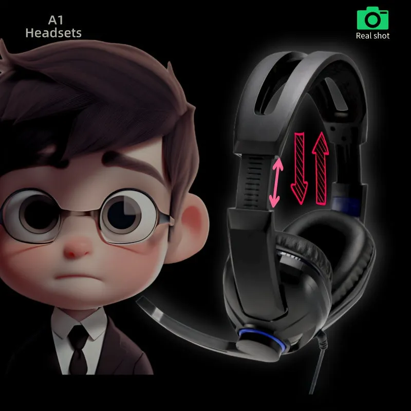 A1 Gaming Headset With Microphone E-sports Computer Wired Headset Noise Reduction Desktop Notebook Stereo Light-emitting Chicken Online Class Learning And Office [single Plug Version] 3.5 Single Plug