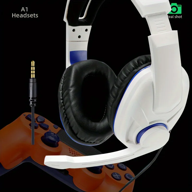 A1 Gaming Headset With Microphone E-sports Computer Wired Headset Noise Reduction Desktop Notebook Stereo Light-emitting Chicken Online Class Learning And Office [single Plug Version] 3.5 Single Plug