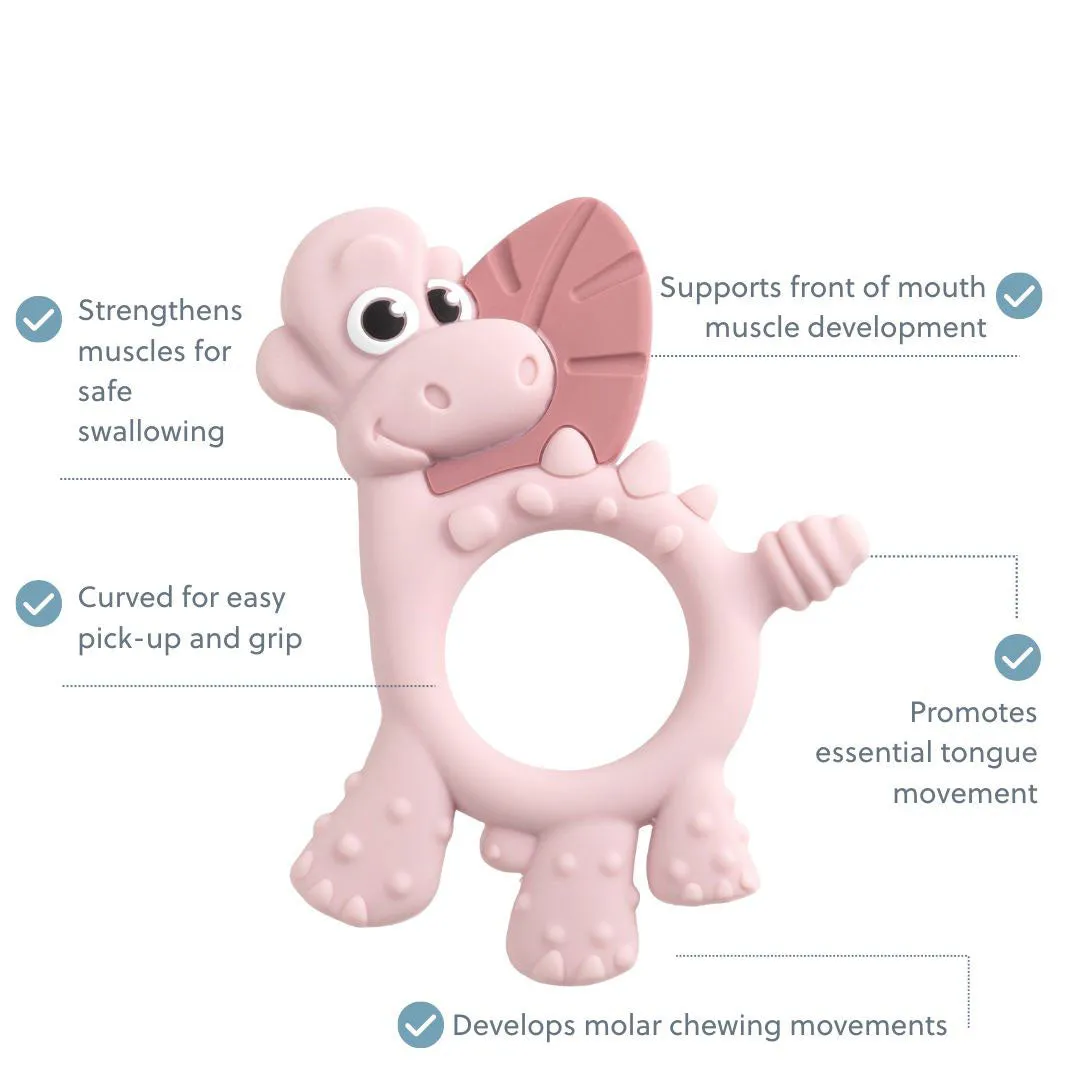 BiBaDo Dotty the Dinosaur- Silicone Multi Sensory Teether - Blush- 3m 