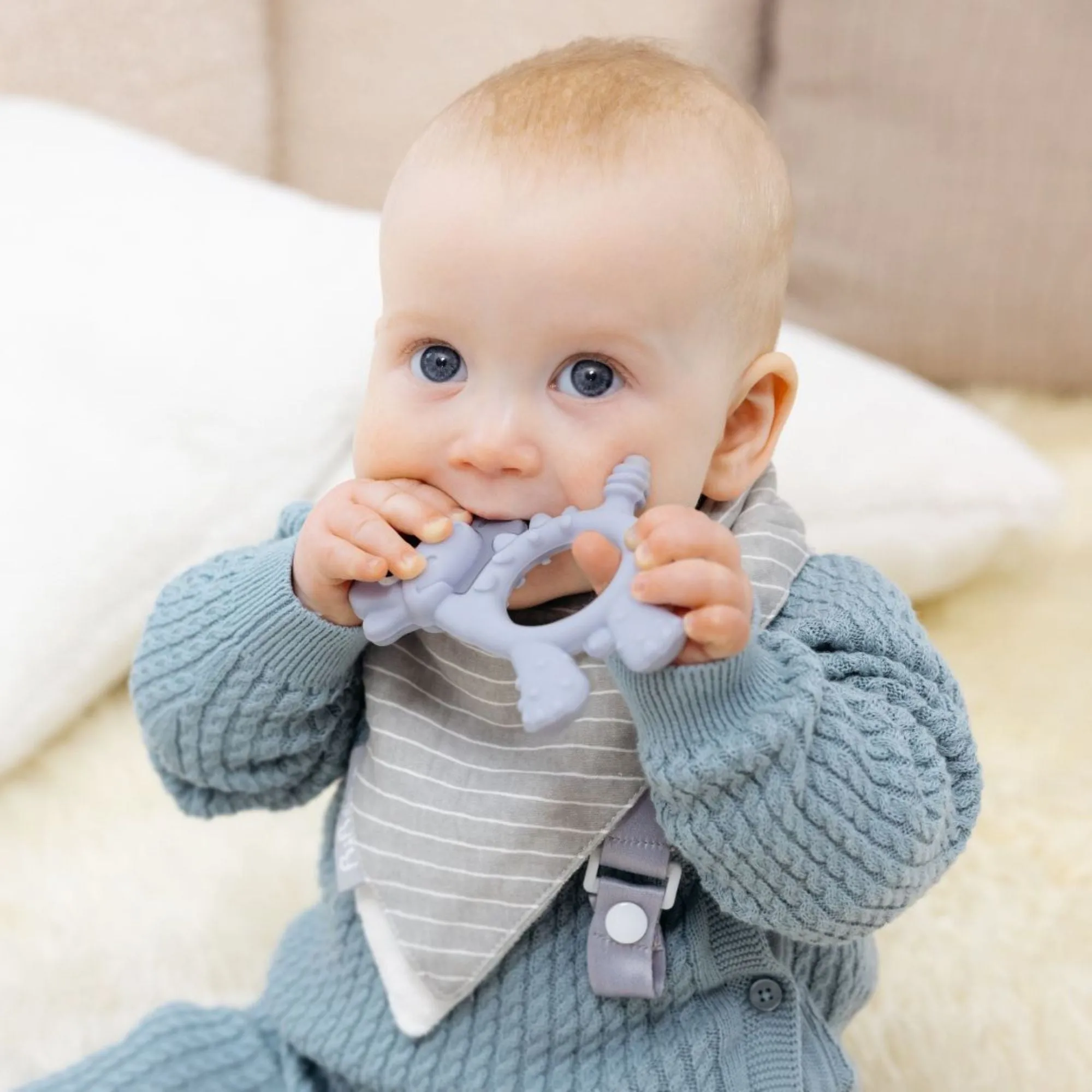 BiBaDo Dotty the Dinosaur- Silicone Multi Sensory Teether - Mist - 3m 