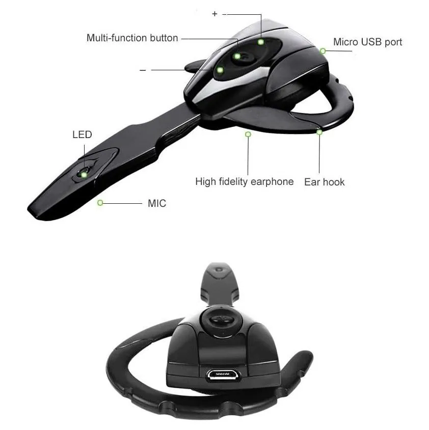 Business Bluetooth 5.0 Earphone with Hanging Ear Design - Black