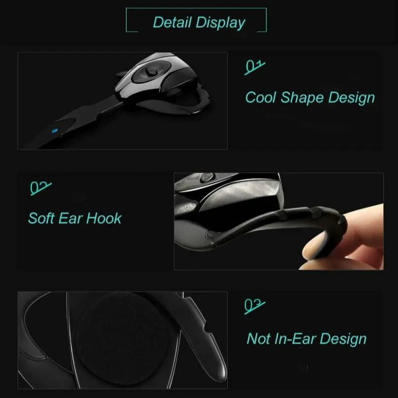 Business Bluetooth 5.0 Earphone with Hanging Ear Design - Black