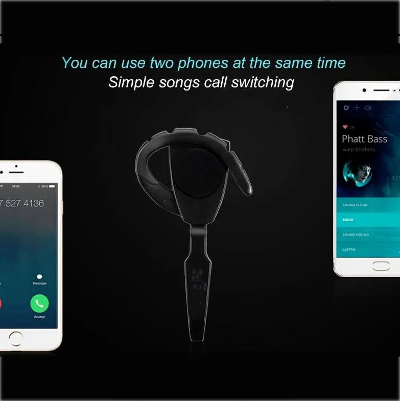 Business Bluetooth 5.0 Earphone with Hanging Ear Design - Black