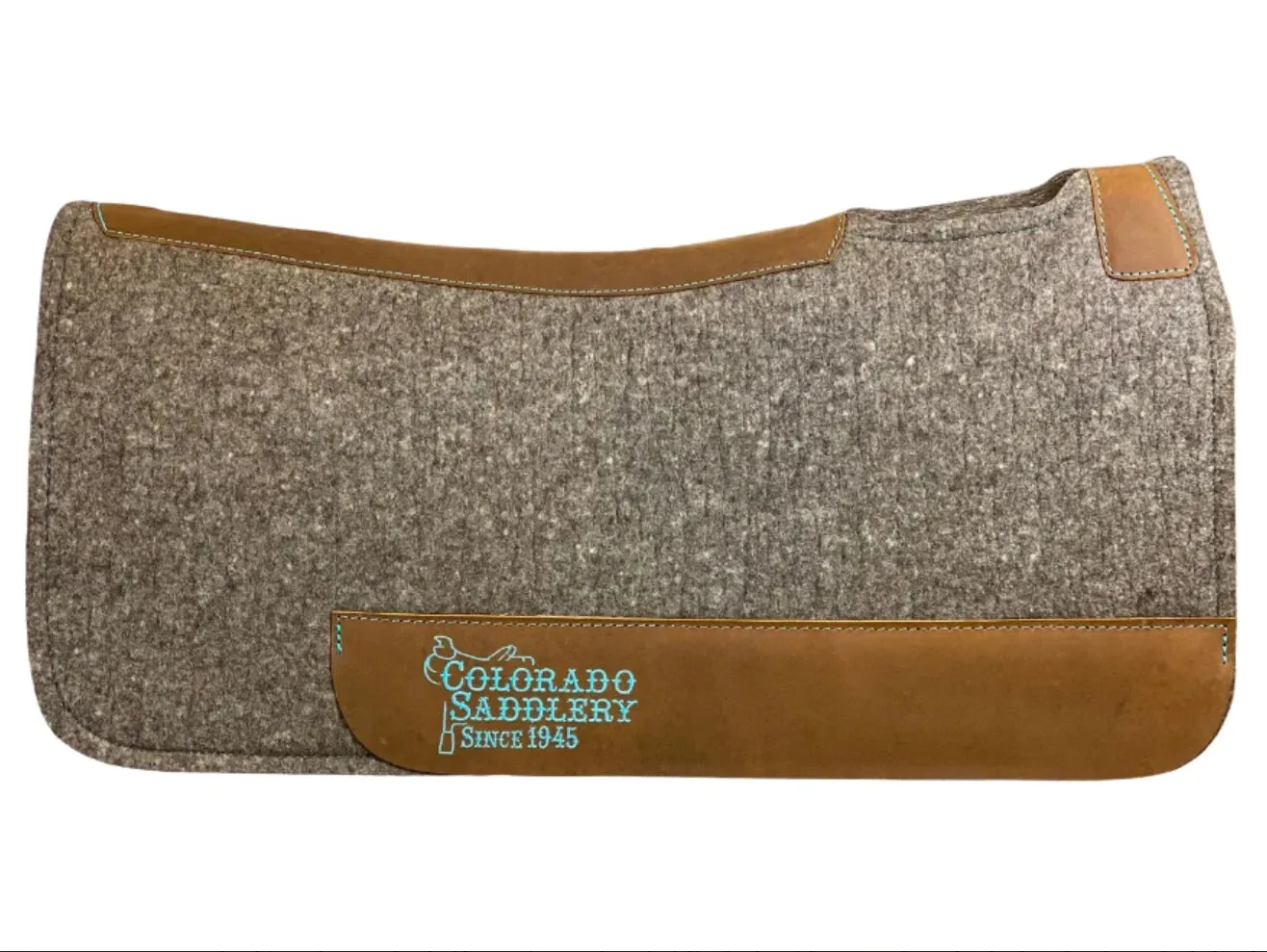 Colorado 1" 32"x32" Chocolate Grey 100% Compressed Wool Saddle Pad with Turquoise Stitching 19-240