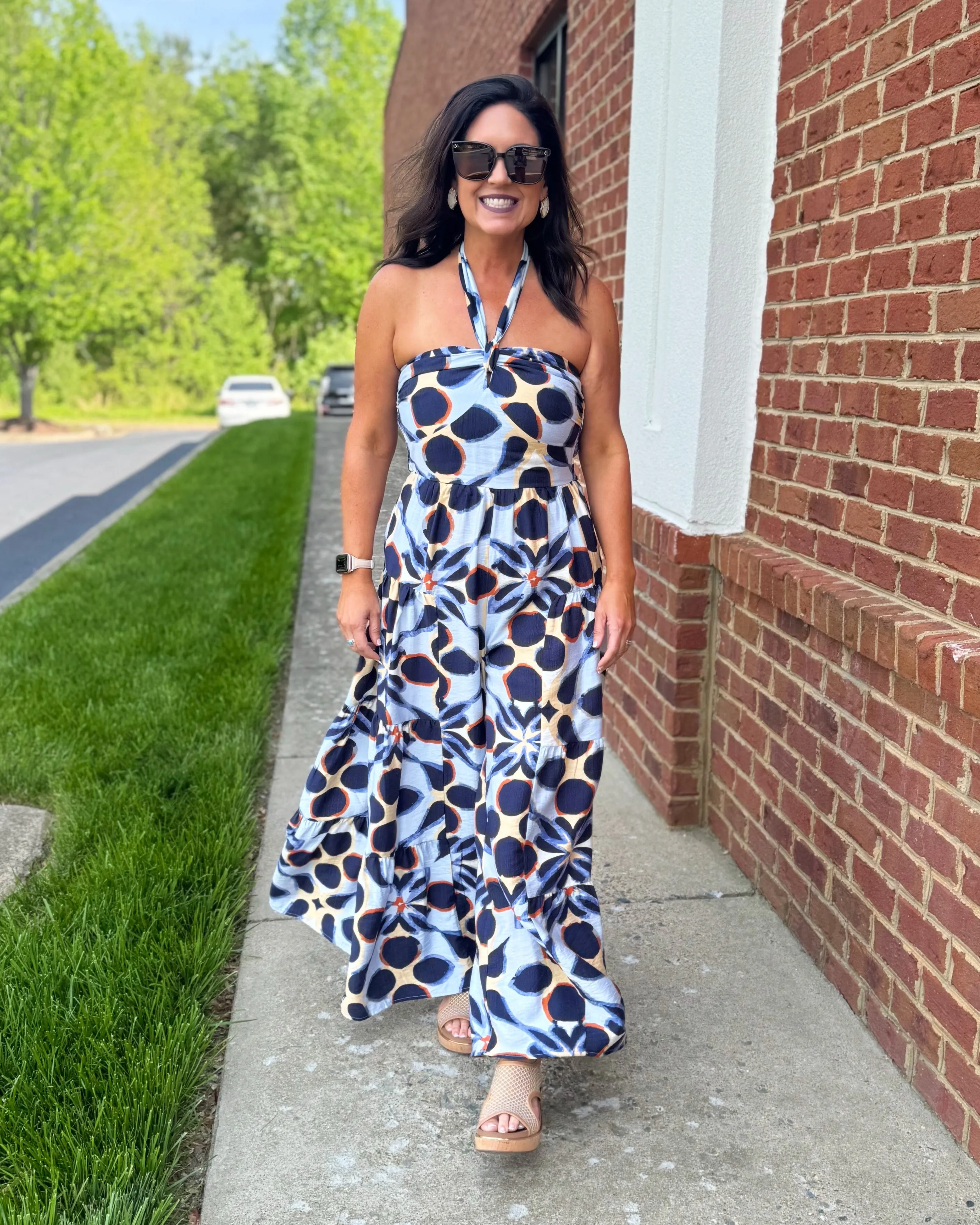 Darla Tropical Jumpsuit in Indigo