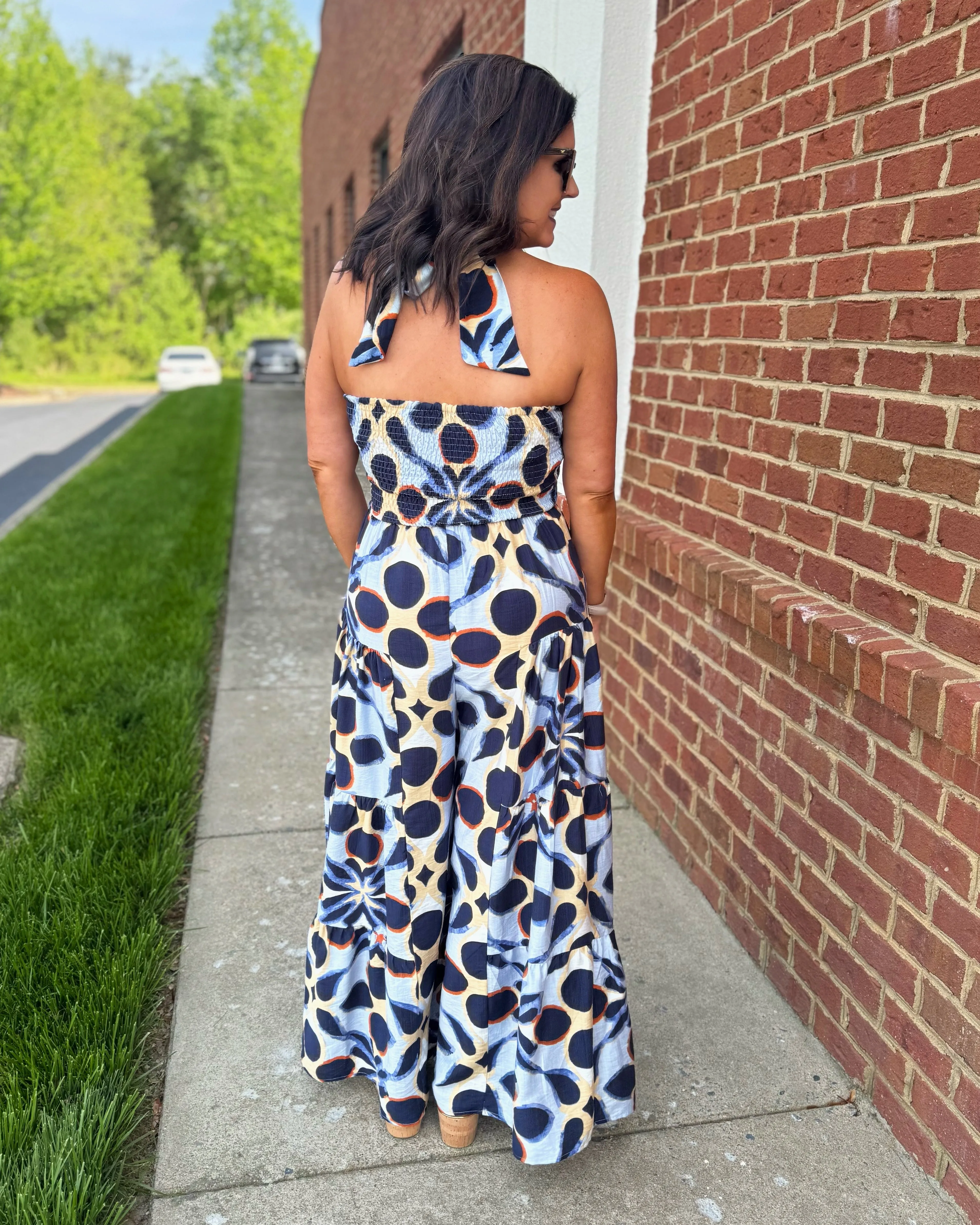Darla Tropical Jumpsuit in Indigo