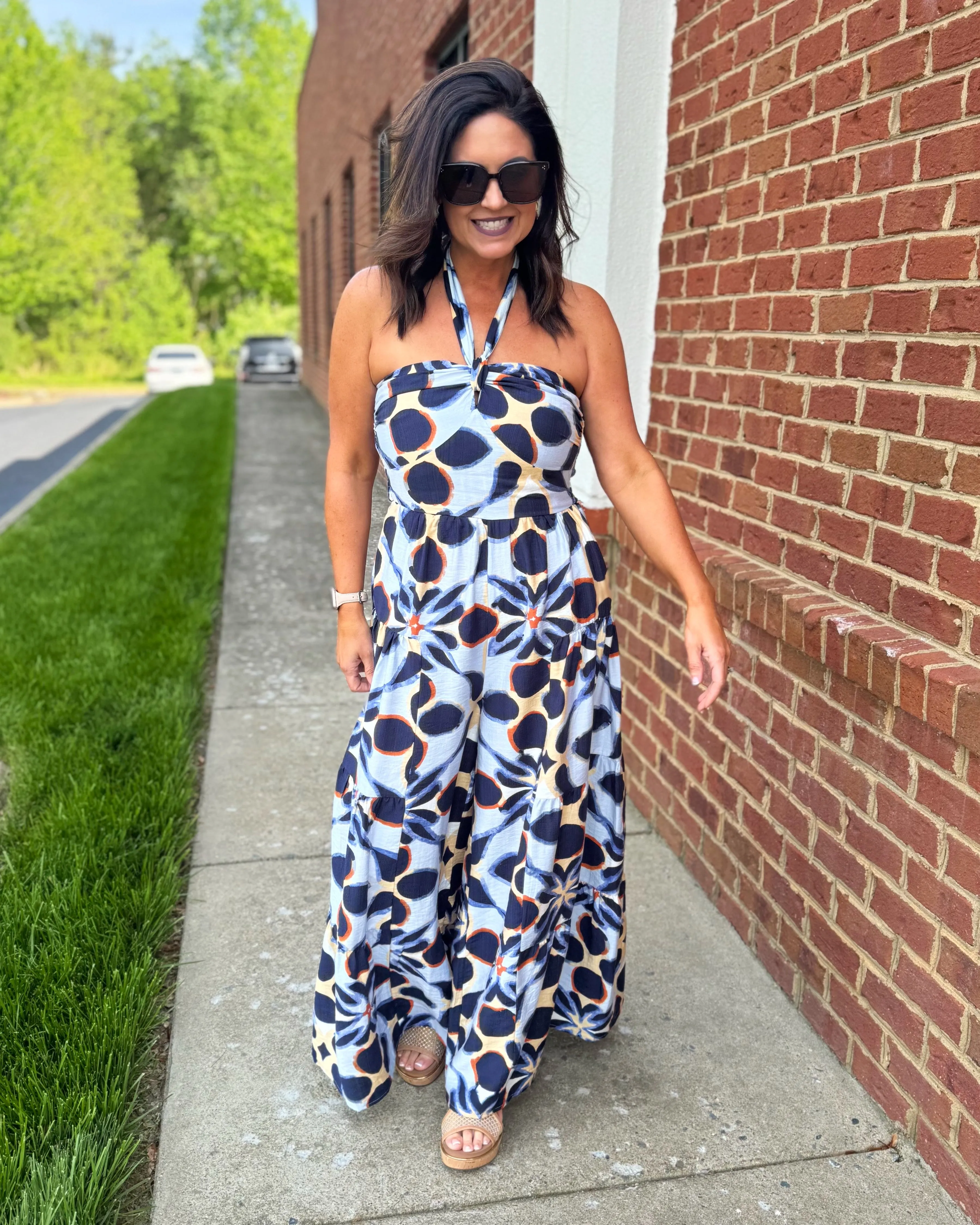 Darla Tropical Jumpsuit in Indigo