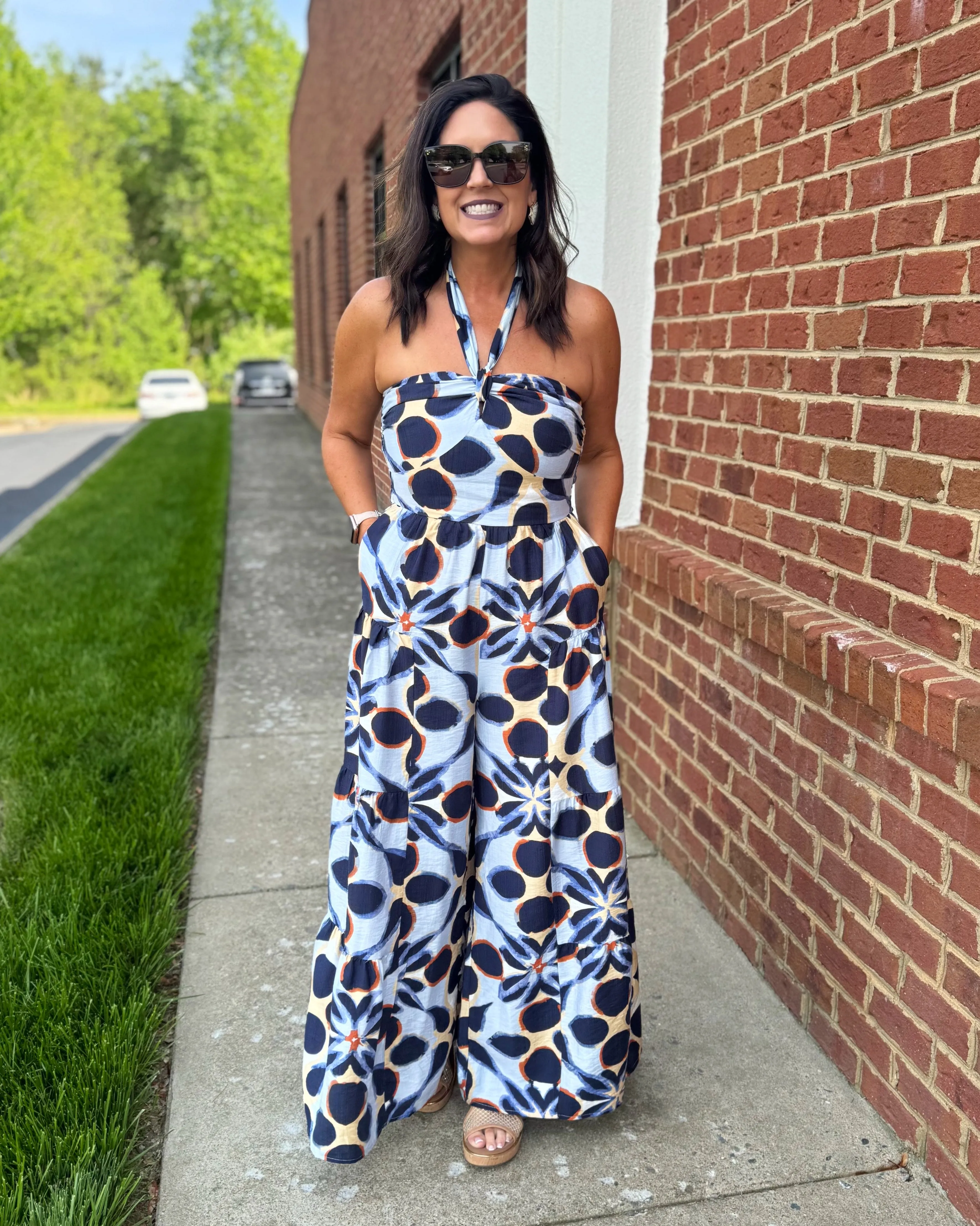 Darla Tropical Jumpsuit in Indigo