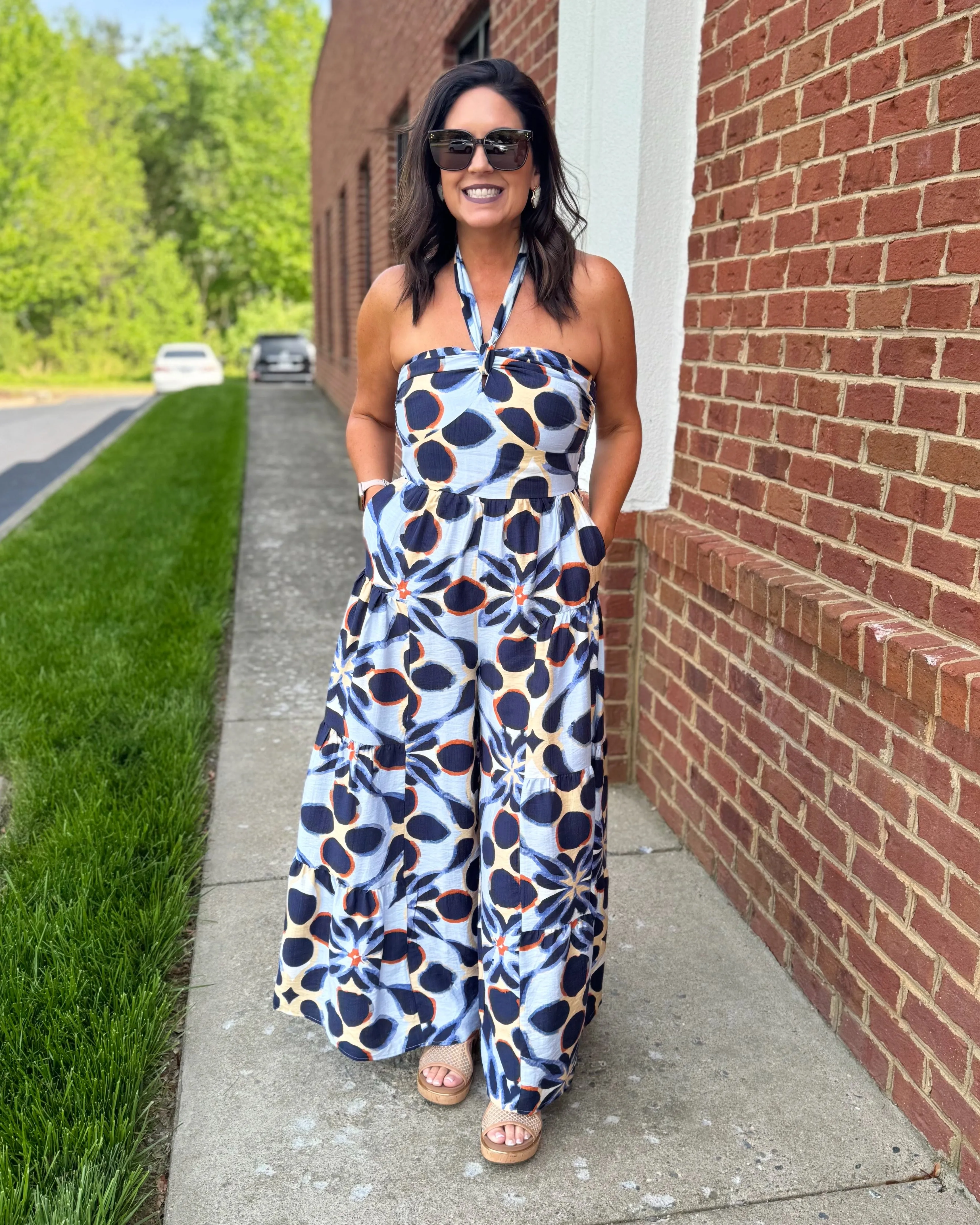 Darla Tropical Jumpsuit in Indigo