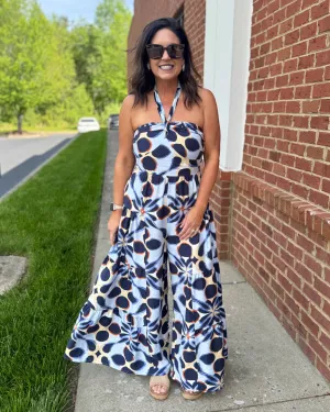 Darla Tropical Jumpsuit in Indigo