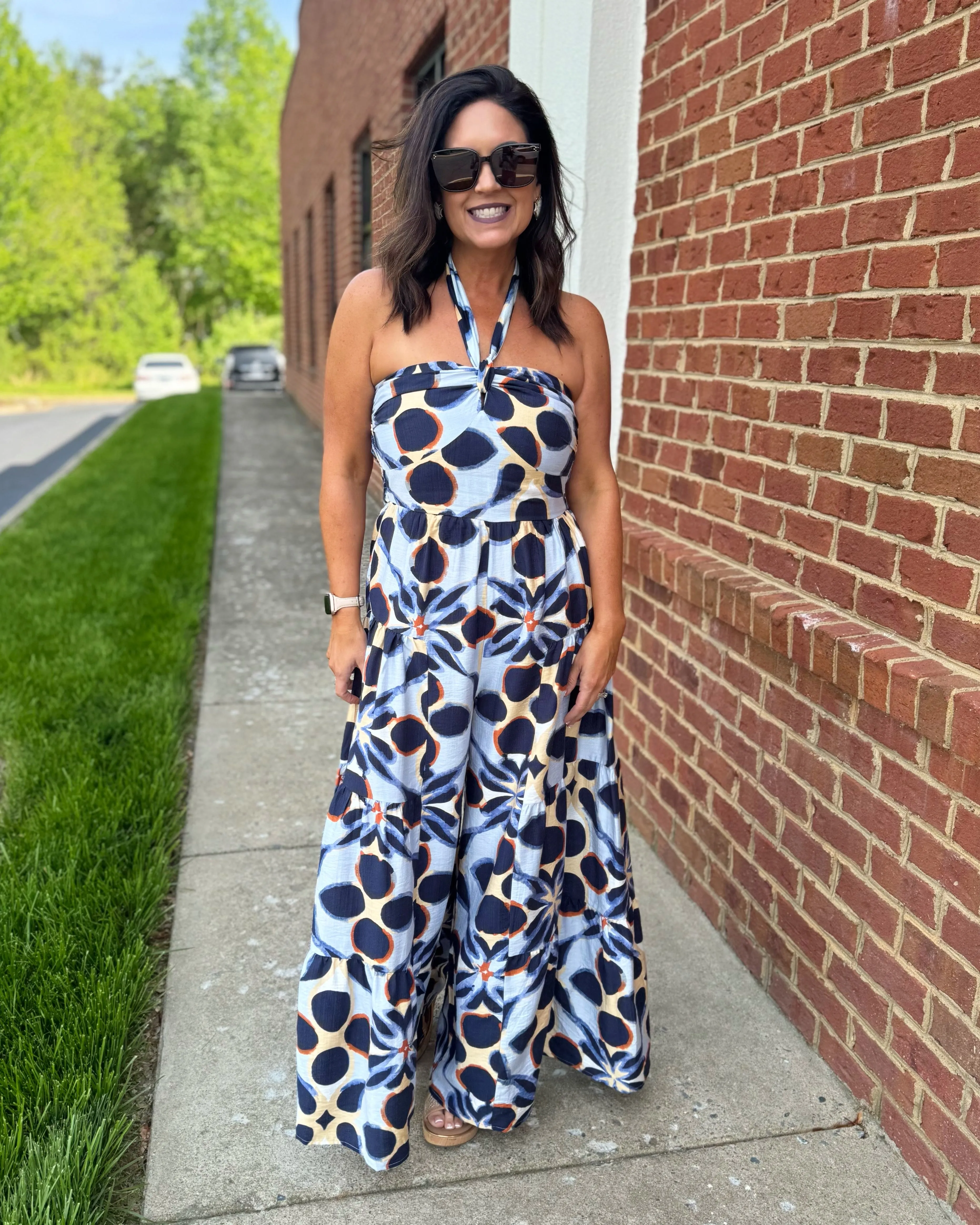 Darla Tropical Jumpsuit in Indigo