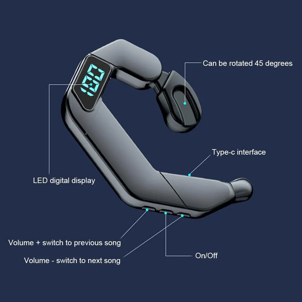 Digital Display Bone Conduction Bluetooth Headset - Sporty Design