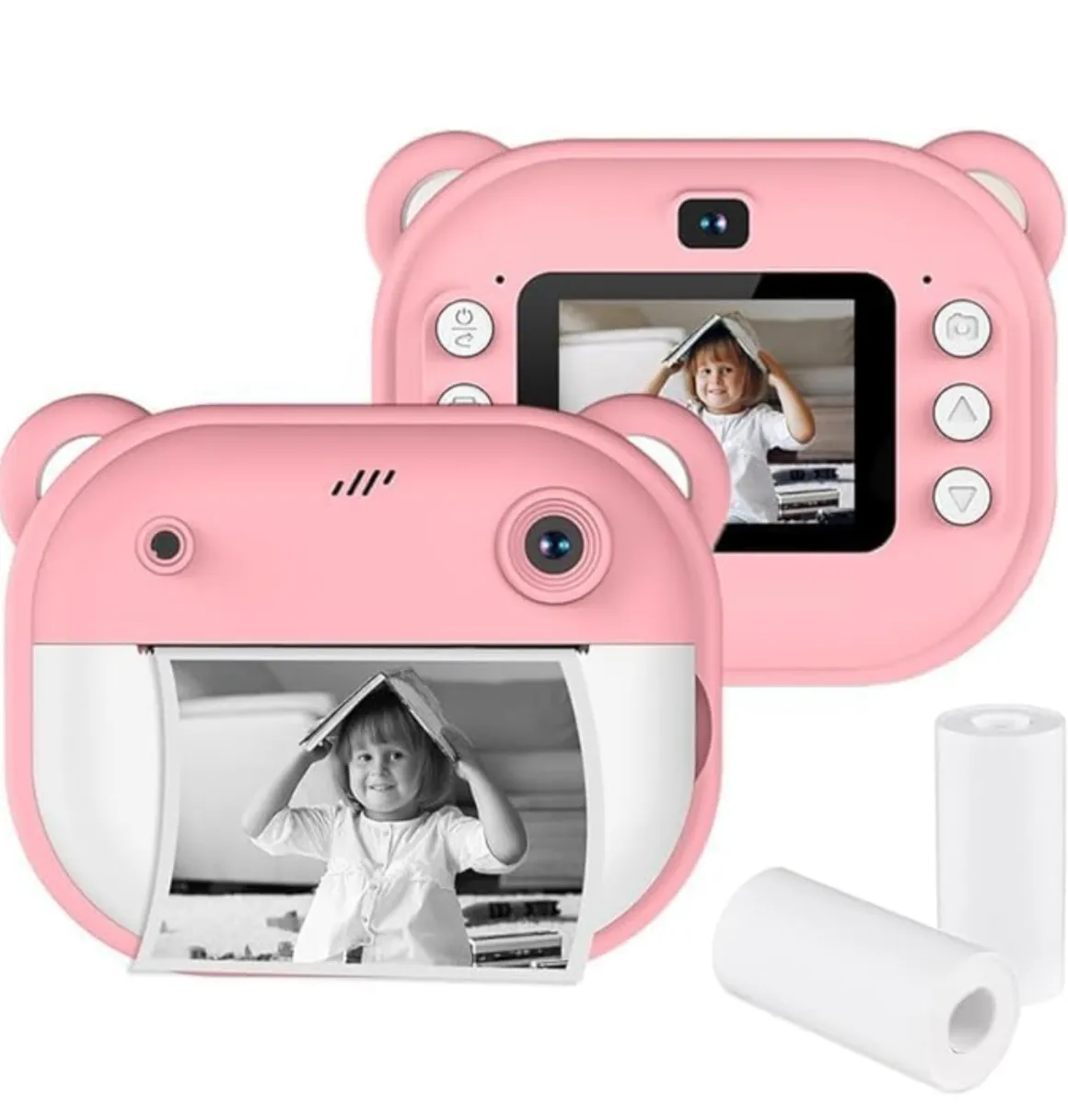 Instant Print Camera for Kids, 1080P HD Instant Print Photo, Birthday Gifts for Age 4 5 6 7 8 9 10 Girls Boys, Portable Toy with 1 Roll Photo Paper, HD Digital Video Cameras