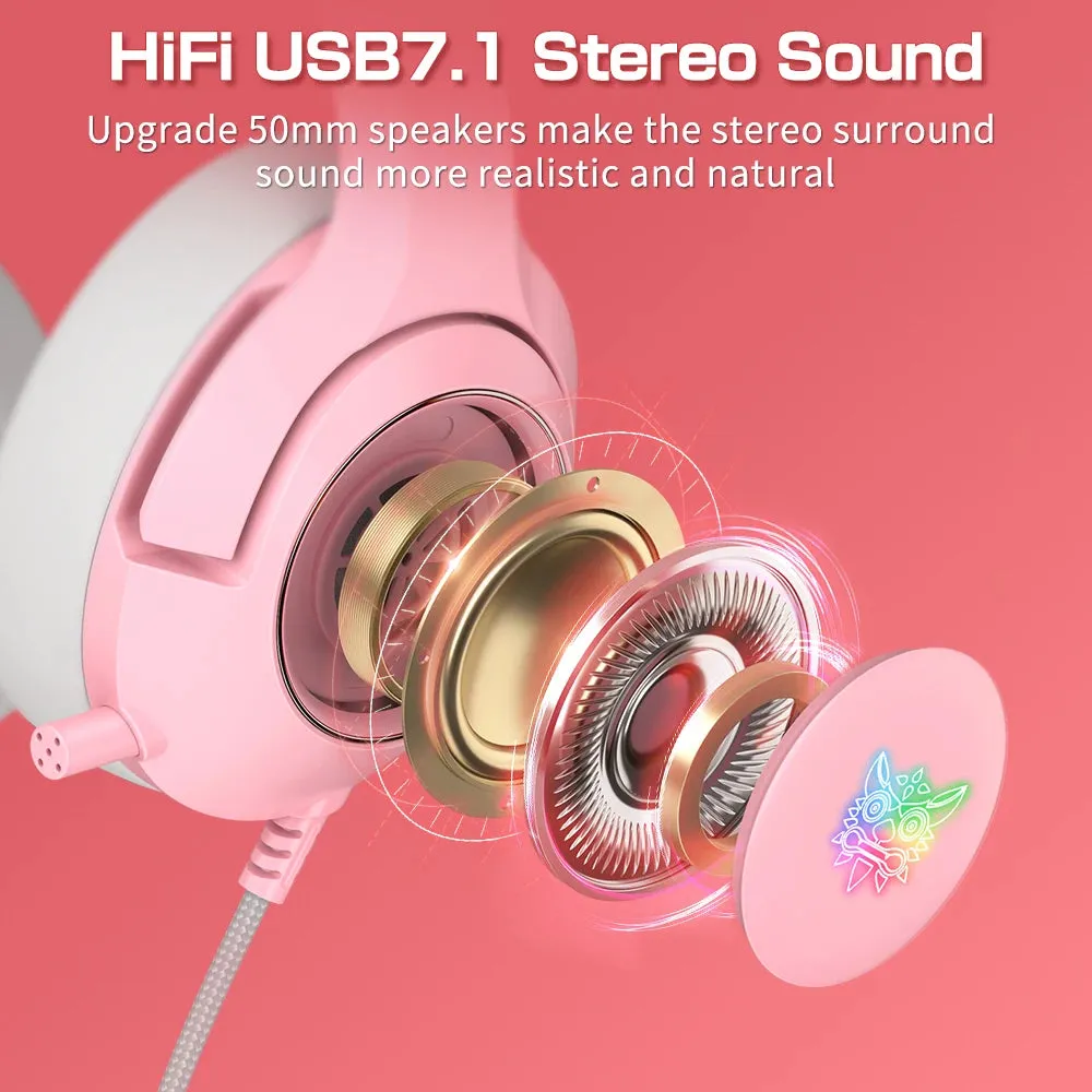 K9 Wired Headphones with RGB Light Flexible HD Mic Gaming Headset Gamer 7.1 Surround Computer Earphones for PC Gamer