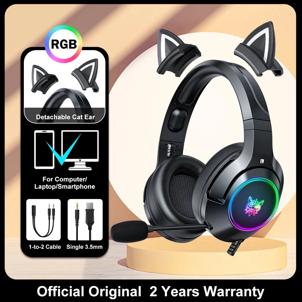 K9 Wired Headphones with RGB Light Flexible HD Mic Gaming Headset Gamer 7.1 Surround Computer Earphones for PC Gamer