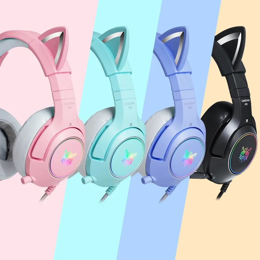 K9 Wired Headphones with RGB Light Flexible HD Mic Gaming Headset Gamer 7.1 Surround Computer Earphones for PC Gamer
