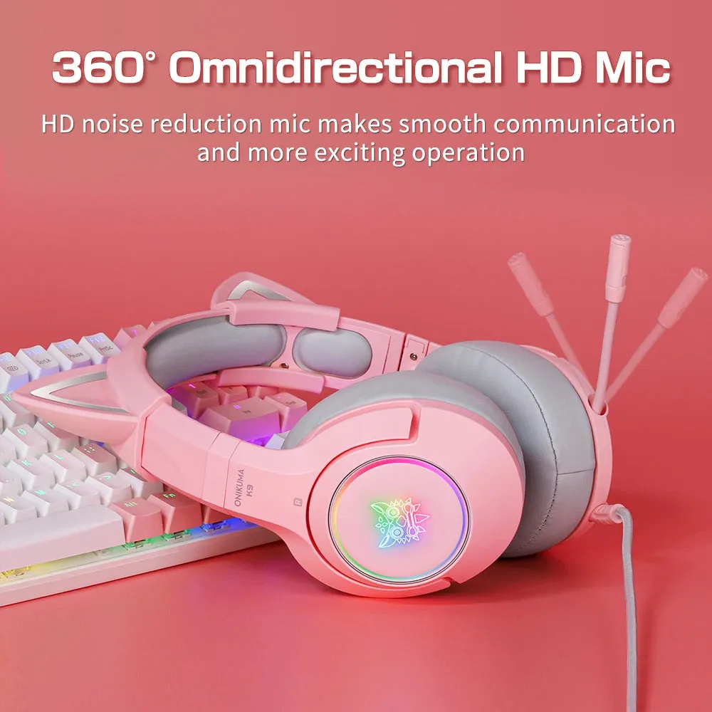 K9 Wired Headphones with RGB Light Flexible HD Mic Gaming Headset Gamer 7.1 Surround Computer Earphones for PC Gamer