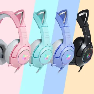 K9 Wired Headphones with RGB Light Flexible HD Mic Gaming Headset Gamer 7.1 Surround Computer Earphones for PC Gamer