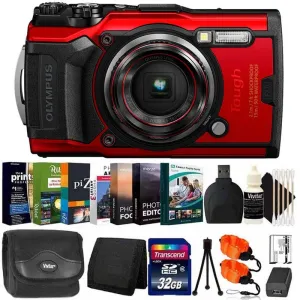 OLYMPUS Tough TG-6 12MP Waterproof W-Fi Digital Camera Red with 32GB Card   Photo Editor Bundle & Kit