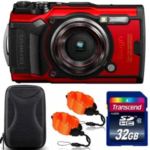 OLYMPUS Tough TG-6 12MP Waterproof W-Fi Digital Camera Red with 32GB Memory Card   Strap & Case