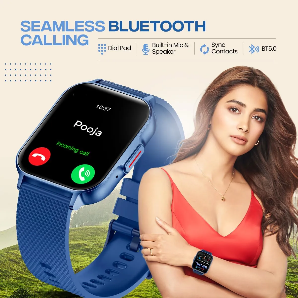 pTron Newly Launched Reflect Classic 2.01 inch Square Dial Smartwatch, Bluetooth Calling, Full Touch Display, 600 NITS, Metal Frame, 100  Watch Faces, HR,SpO2, Voice Assist, 5 Days Battery Life (Blue)