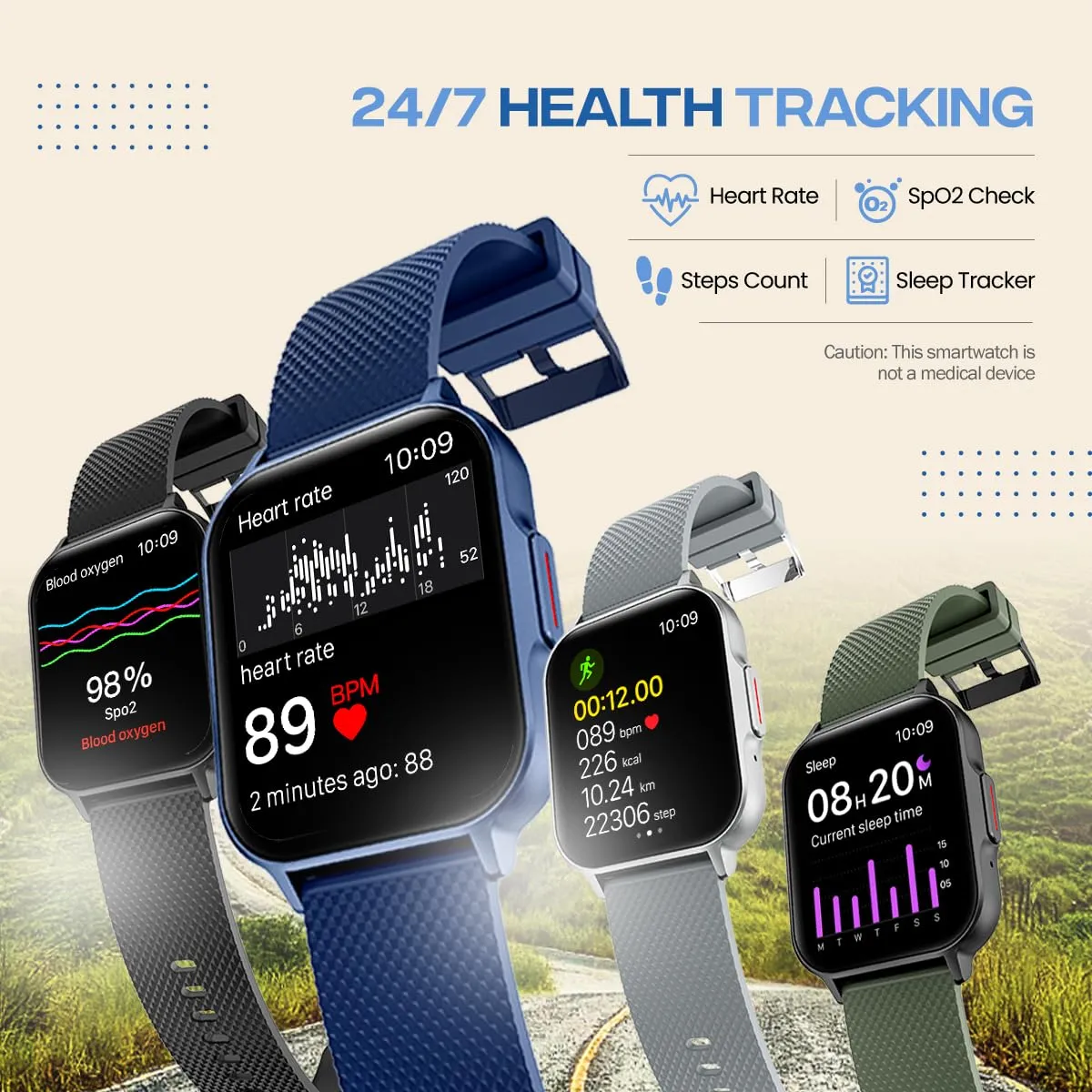 pTron Newly Launched Reflect Classic 2.01 inch Square Dial Smartwatch, Bluetooth Calling, Full Touch Display, 600 NITS, Metal Frame, 100  Watch Faces, HR,SpO2, Voice Assist, 5 Days Battery Life (Blue)