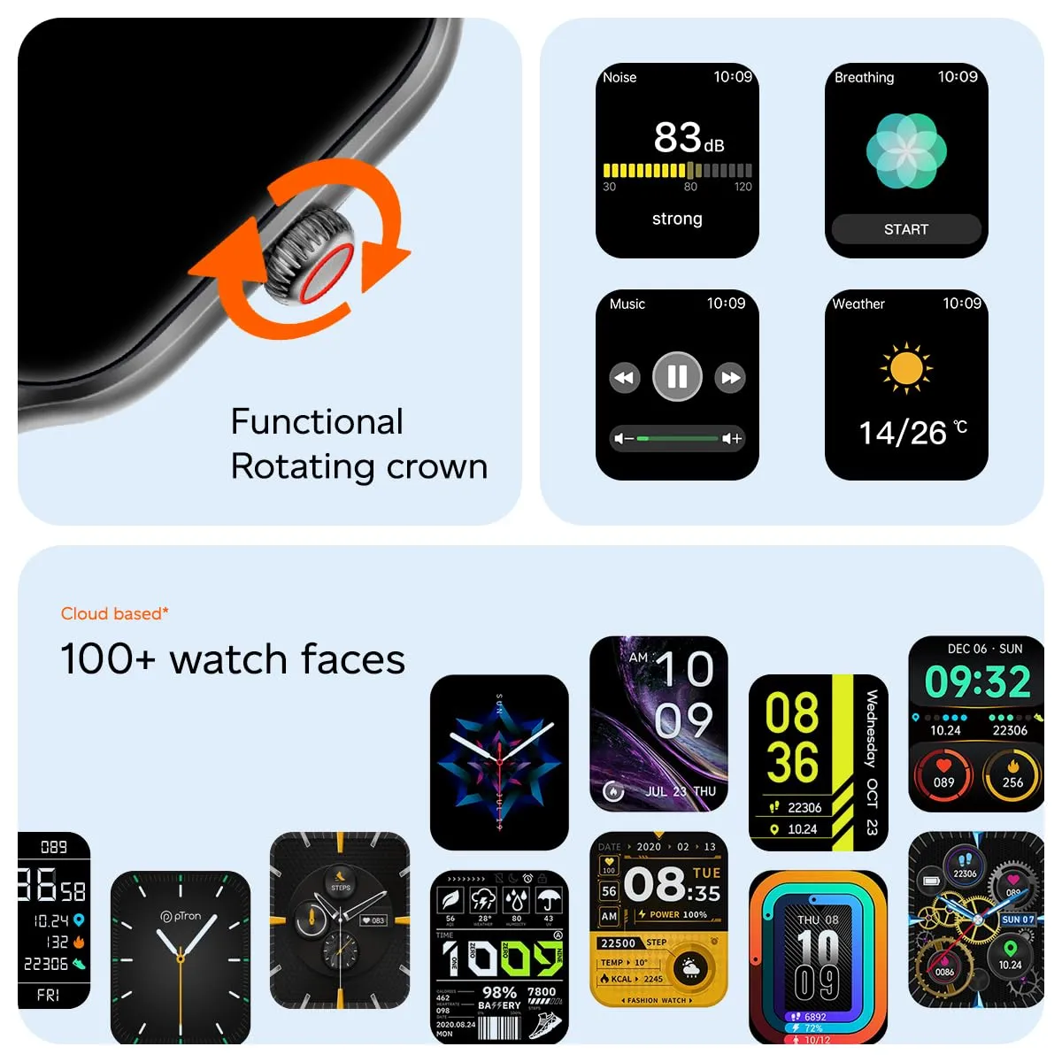 pTron Newly Launched Reflect MaxPro 2.01 inch Square Dial Smartwatch, Full Touch Display, Bluetooth Calling, Functional Crown, 600 NITS, 100  Watch Faces, HR, SpO2, 5 Days Battery Life & IP68 (Black)