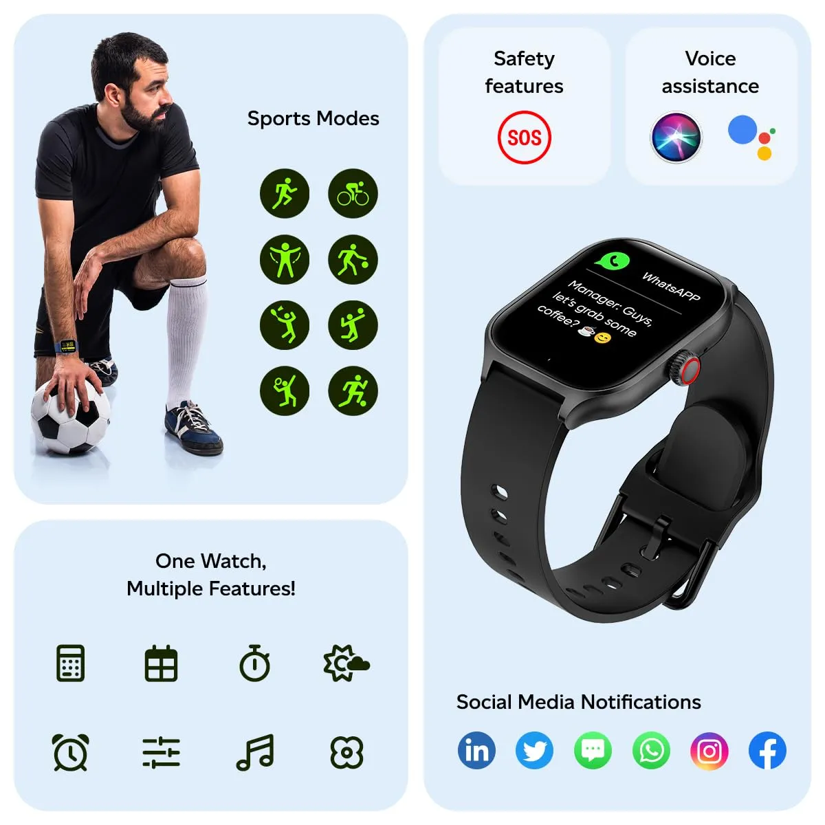 pTron Newly Launched Reflect MaxPro 2.01 inch Square Dial Smartwatch, Full Touch Display, Bluetooth Calling, Functional Crown, 600 NITS, 100  Watch Faces, HR, SpO2, 5 Days Battery Life & IP68 (Black)