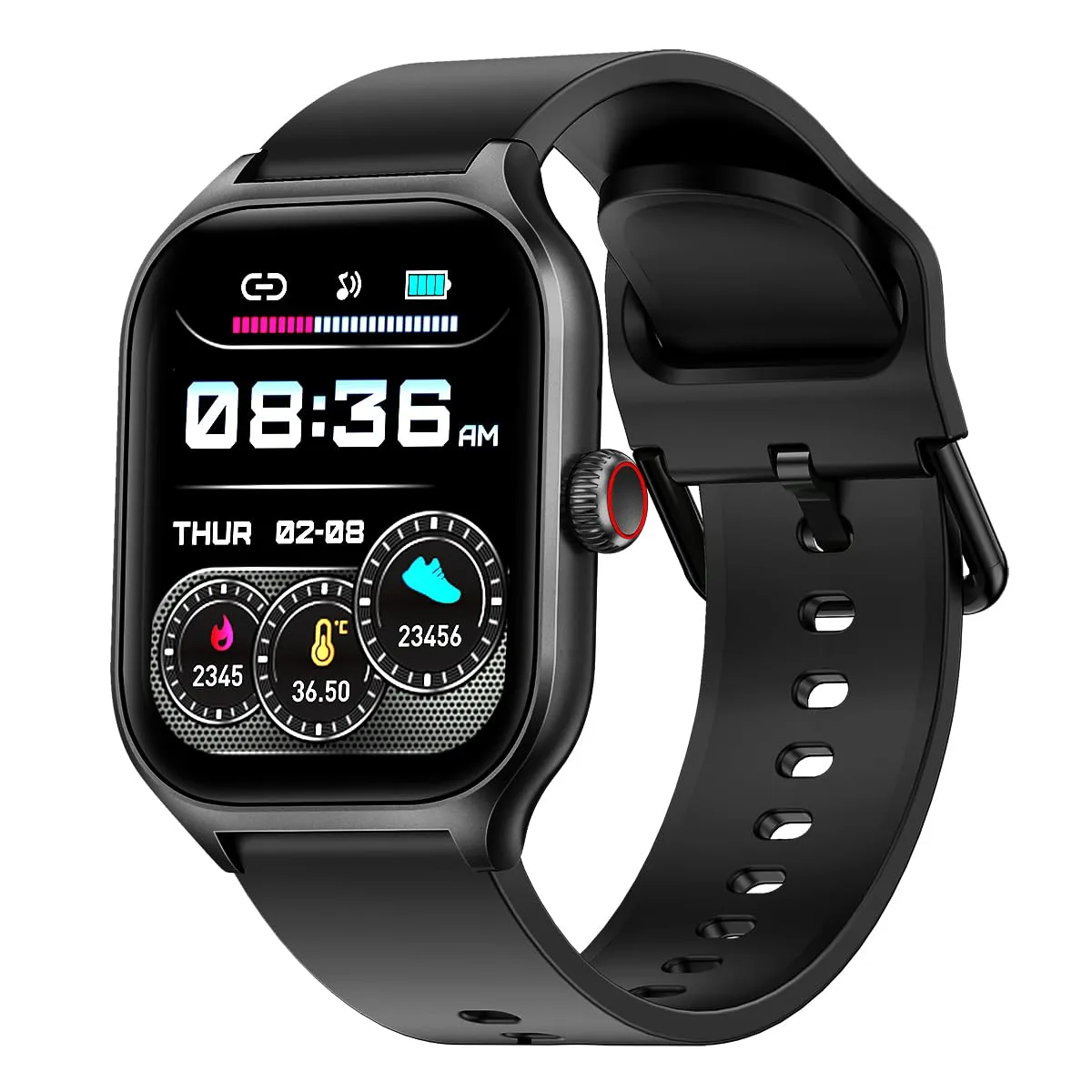 pTron Newly Launched Reflect MaxPro 2.01 inch Square Dial Smartwatch, Full Touch Display, Bluetooth Calling, Functional Crown, 600 NITS, 100  Watch Faces, HR, SpO2, 5 Days Battery Life & IP68 (Black)