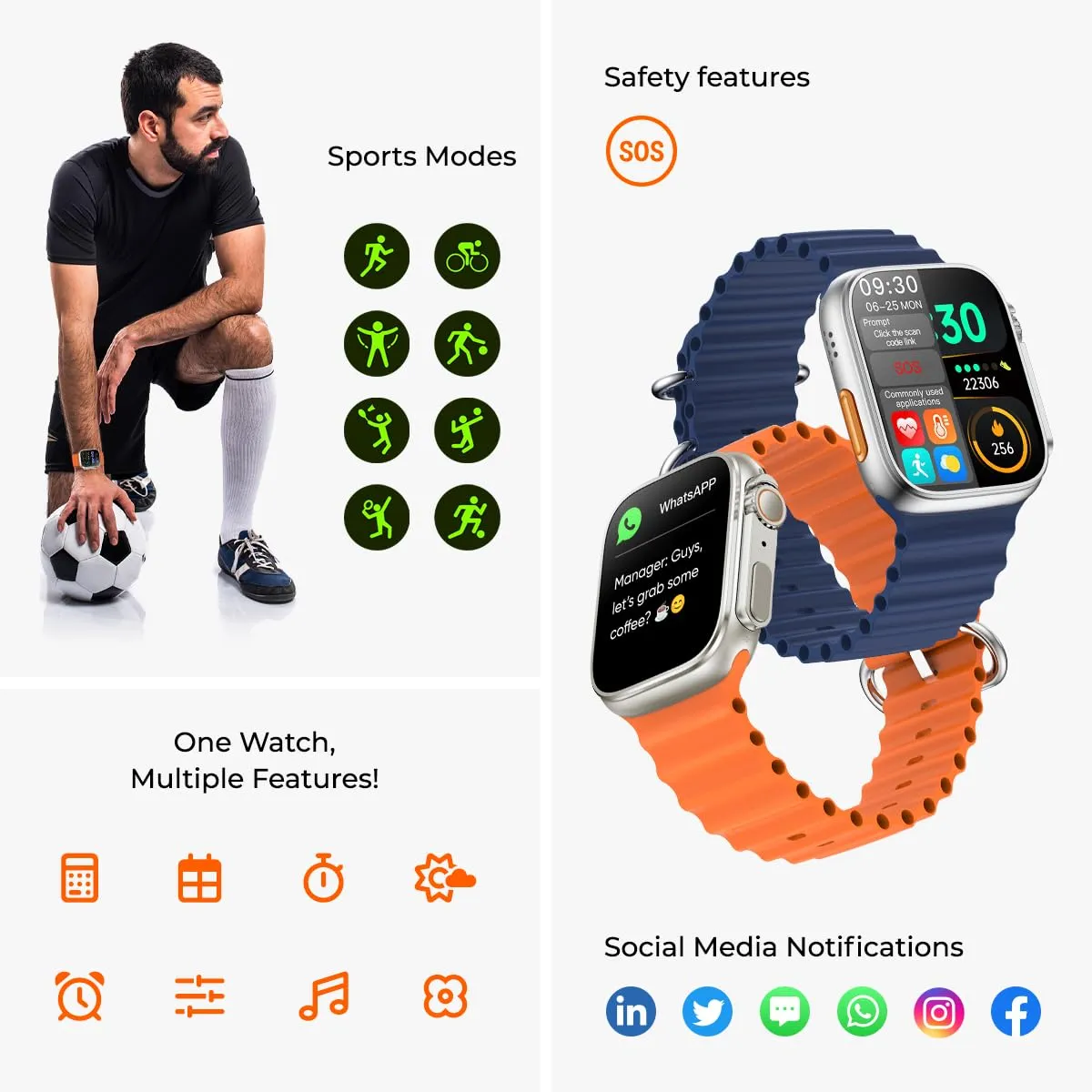 pTron Newly Launched Reflect Pro Smartwatch, Bluetooth Calling, 1.85" Full Touch Display, 600 NITS, Digital Crown, Metal Frame, 100  Watch Faces, HR, SpO2, Voice Assist, 5 Days Battery Life (Blue)