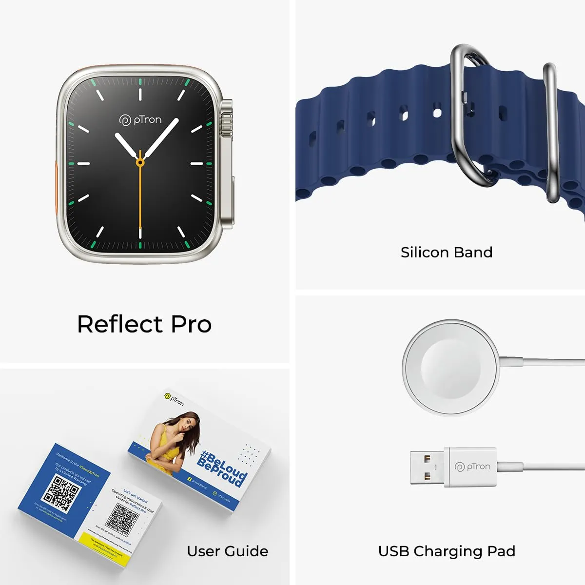 pTron Newly Launched Reflect Pro Smartwatch, Bluetooth Calling, 1.85" Full Touch Display, 600 NITS, Digital Crown, Metal Frame, 100  Watch Faces, HR, SpO2, Voice Assist, 5 Days Battery Life (Blue)