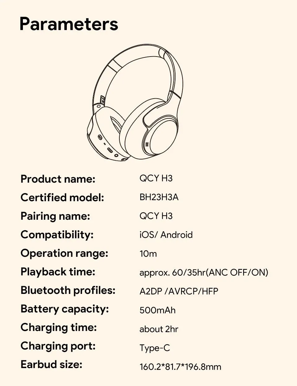 QCY H3 ANC Wireless Headphones Bluetooth 5.4
