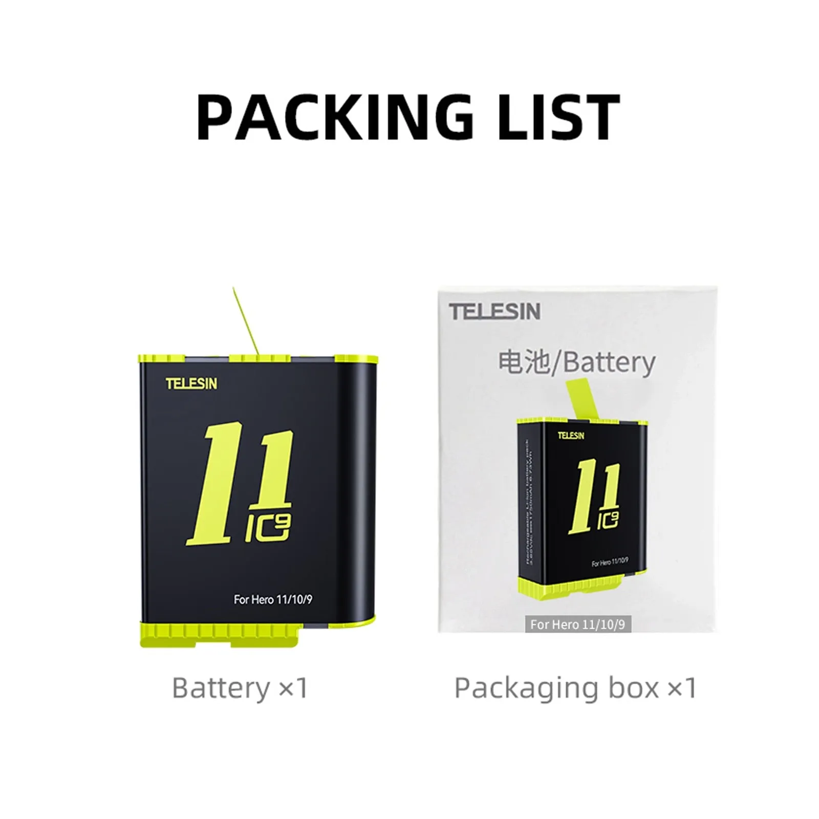 TELESIN Battery For GoPro Hero 10 11 1750 mAh