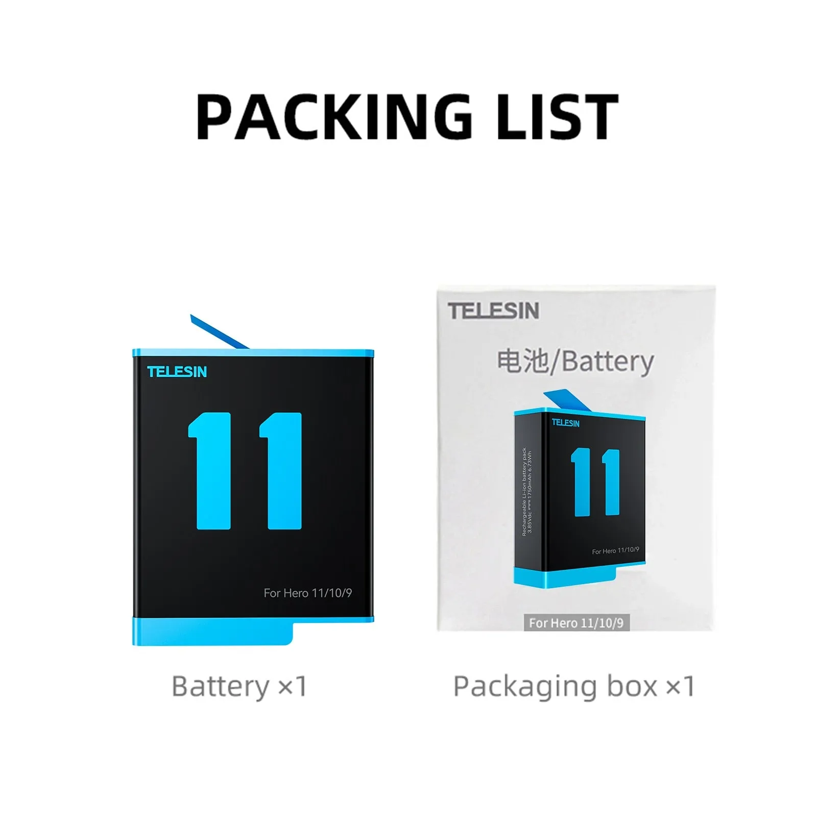 TELESIN Battery For GoPro Hero 10 11 1750 mAh