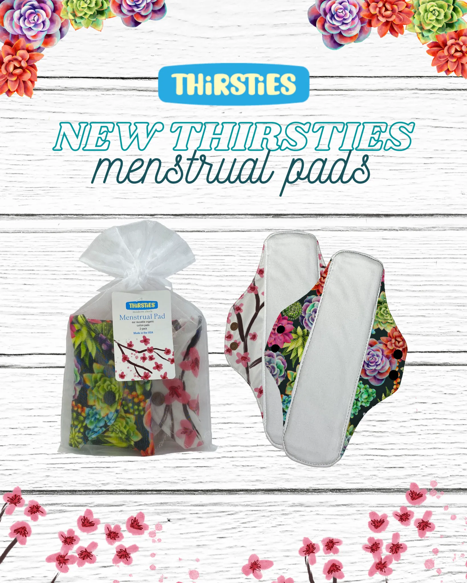 Thirsties Organic Cotton Menstrual Pads - 2 pack